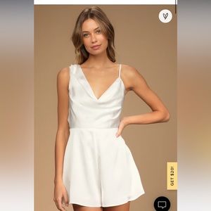 Ivory Satin Asymmetrical Cowl Neck Romper